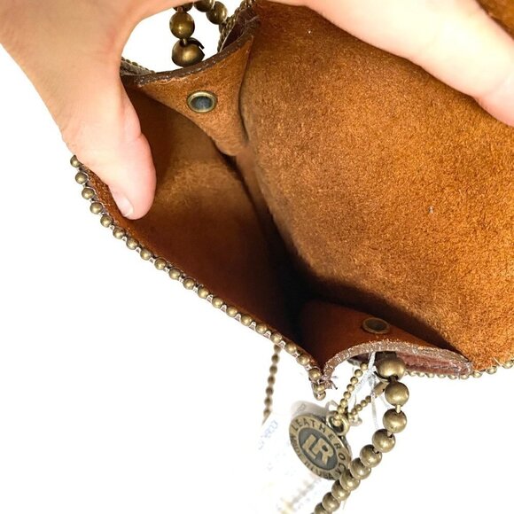 Leatherock  Semi Precious Stone Leather Crossbody Swarovski Elements Brown HE31 - Picture 8 of 16